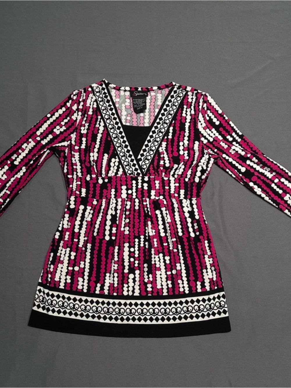 Vintage Y2K Speechless Black Multicolor Abstract Polka Dot Tie Back Blouse
